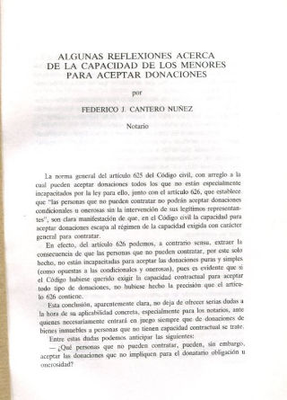 ALGUNAS REFLEXIONES ACERCA DE LA CAPACIDAD DE LOS MENORES PARA ACEPTAR DONACIONES.