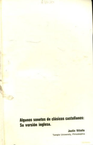 ALGUNOS SONETOS DE CLASICOS CASTELLANOS: SU VERSION INGLESA.