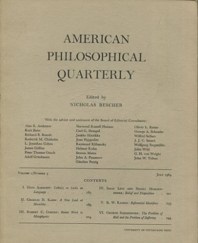 AMERICAN PHILOSOPHICAL QUARTERLY VOLUME 1/ NUMBER 3, JULY 1964.