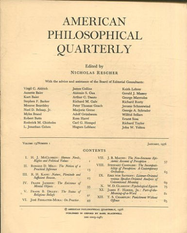 AMERICAN PHILOSOPHICAL QUARTERLY VOLUME 13/ NUMBER 1, JANUARY, 1976.