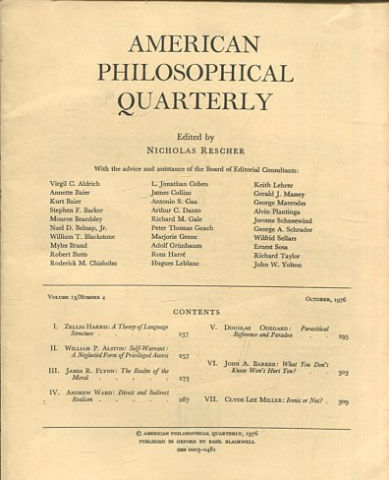 AMERICAN PHILOSOPHICAL QUARTERLY VOLUME 13/ NUMBER 3, OCTOBER 1976.
