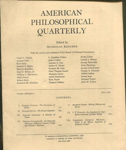 AMERICAN PHILOSOPHICAL QUARTERLY VOLUME 13/ NUMBER 3, JULY 1976.