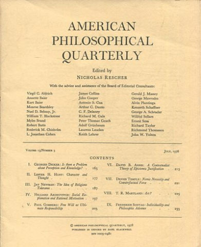 AMERICAN PHILOSOPHICAL QUARTERLY VOLUME 15/ NUMBER 3, JULY 1978.