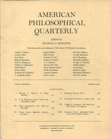 AMERICAN PHILOSOPHICAL QUARTERLY VOLUME 15/ NUMBER 4, OCTOBER 1978.