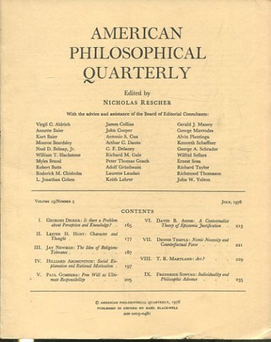 AMERICAN PHILOSOPHICAL QUARTERLY VOLUME 15/ NUMBER 3, JULY 1978.