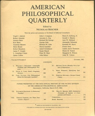 AMERICAN PHILOSOPHICAL QUARTERLY VOLUME 19/ NUMBER 4, OCTOBER 1982.