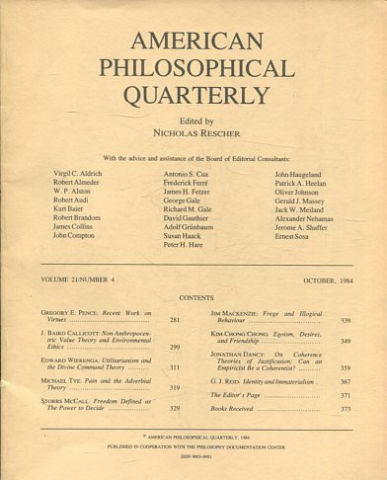 AMERICAN PHILOSOPHICAL QUARTERLY VOLUME 21/ NUMBER 4, JANUARY, 1984.