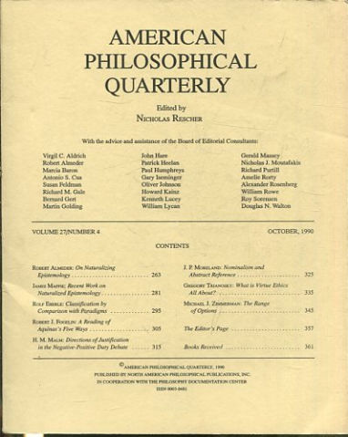 AMERICAN PHILOSOPHICAL QUARTERLY VOLUME 27/ NUMBER 4, OCTOBER 1990.