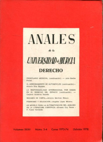 ANALES DE LA UNIVERSIDAD DE MURCIA. DERECHO, VOL. XXXII, NUMS. 3-4, CURSO 1973-1974.