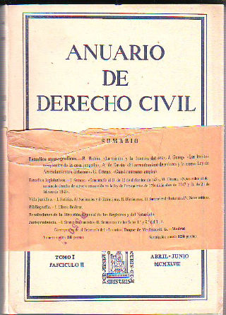 ANUARIO DE DERECHO CIVIL. TOMO I. FASCICULO II.