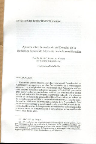 APUNTES SOBRE LA EVOLUCION DEL DERECHO DE LA REPUBLICA FEDERAL DE ALEMANIA DESDE LA REUNIFICACION.