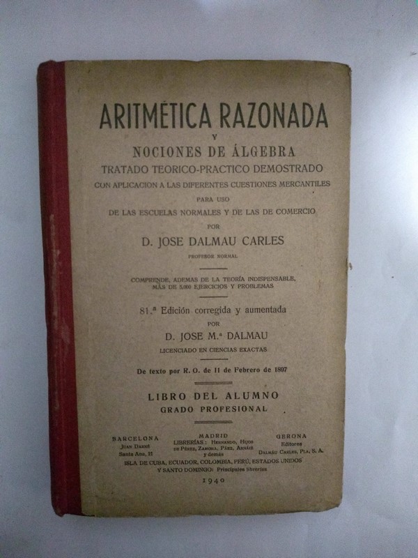 Aritmetica razonada y nociones de algebra