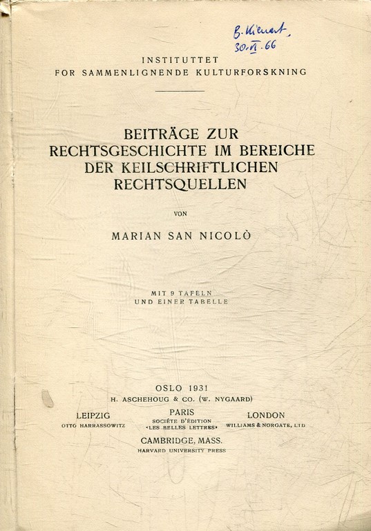 BEITRAGE ZUR RECHTSGESCHICHTE IM BEREICHE DER KEILSCHRIFTLICHEN RECHTSQUELLEN.