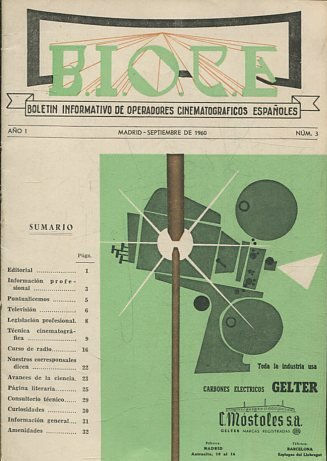 B.I.O.C.E. BOLETIN INFORMATIVO DE OPERADORES CINEMATOGRAFICOS ESPAÑOLES 1-3.