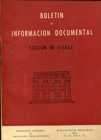 BOLETIN DE INFORMACION DOCUMENTAL. SECCION DE LETRAS.  AÑO. X. NUM. 39 .