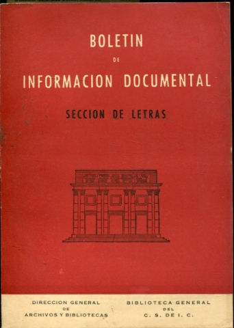 BOLETIN DE INFORMACION DOCUMENTAL. SECCION DE LETRIAS.  AÑO. XI. NUM. 42 .
