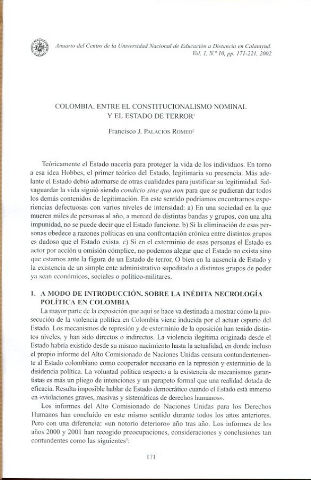 COLOMBIA: ENTRE EL CONSTITUCIONALISMO NOMINAL Y EL ESTADO DE TERROR.