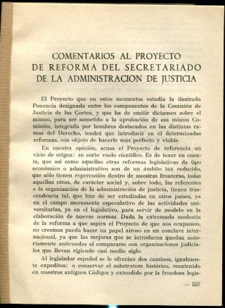 COMENTARIOS AL PROYECTO DE REFORMA DEL SECRETARIADO DE LA ADMINISTRACION DE JUSTICIA.