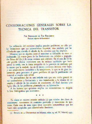 CONSIDERACIONES GENERALES SOBRE LA TECNICA DEL TRANSISTOR.