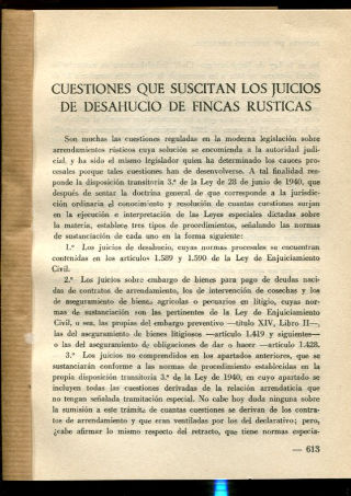 CUESTIONES QUE SUSCITAN LOS JUICIOS DE DESAHUCIO DE FINCAS RUSTICAS.