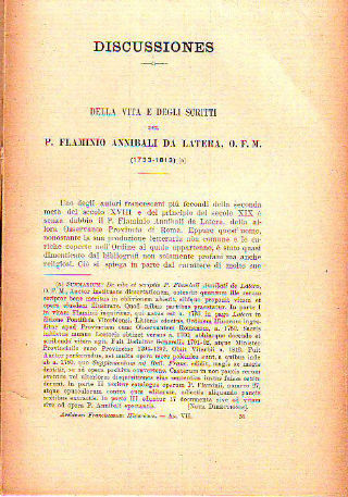 DELLA VITA E DEGLI SCRITTI DEL P. FLAMINIO ANNIBALI DA LATERA, O.F.M. (1733-1813).