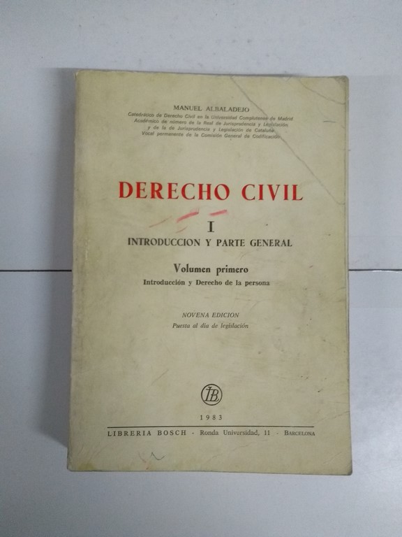Derecho Civil, II. Introducción y Parte General, volumen primero