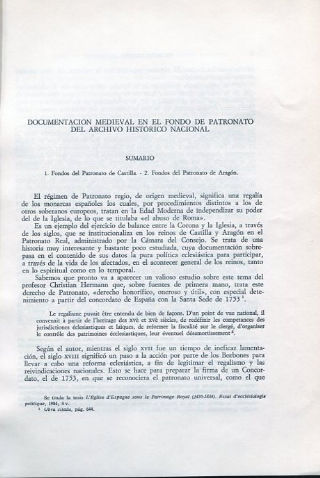 DOCUMENTACION MEDIEVAL EN EL FONDO DEL PATRONATO DEL ARCHIVO HISTORICO NACIONAL.