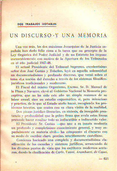 DOS TRABAJOS NOTABLES. UN DISCURSO Y UNA MEMORIA.
