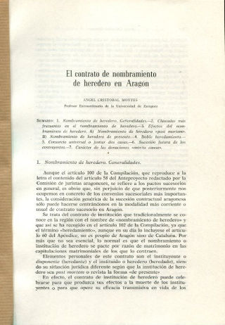 EL CONTRATO DE NOMBRAMIENTO DE HEREDERO EN ARAGON.