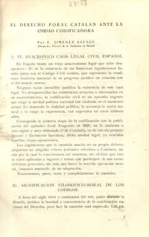 EL DERECHO FORAL CATALAN ANTE LA UNIDAD CODIFICADORA.