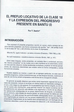 EL PREFIJO LOCATIVO DE LA CLASE 18 Y LA EXPRESION DEL PROGRESIVO PRESENTE EN BANTU (I).