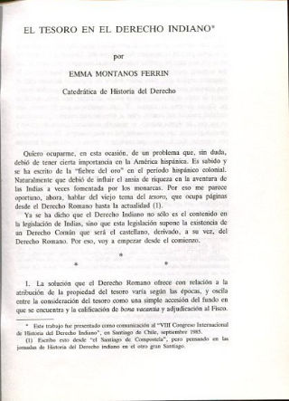 EL TESORO EN EL DERECHO INDIANO.