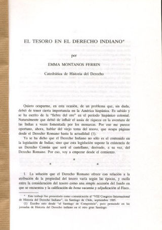 EL TESORO EN EL DERECHO INDIANO.