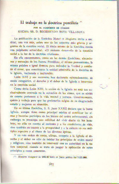 EL TRABAJO EN LA DOCTRINA PONTIFICIA.