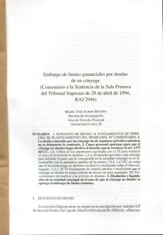 EMBARGO DE BIENES GANANCIALES POR DEUDAS DE UN CONYUGE.
