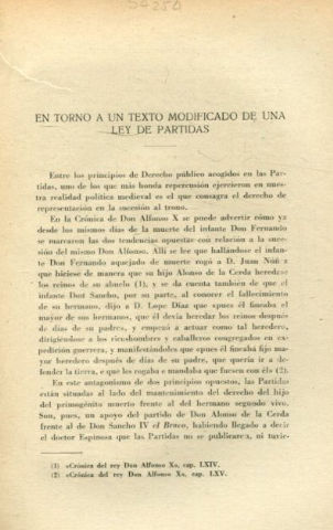 EN TORNO A UN TEXTO MODIFICADO DE UNA LEY DE PARTIDAS.