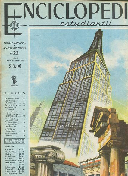 ENCICLOPEDIA ESTUDIANTIL Publicacion Semanal Aparece Los Martes nº 22. AÑO 1 3 DE OCTUBRE DE 1961.