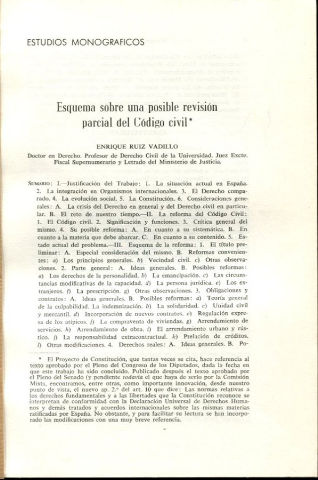 ESQUEMA SOBRE UNA POSIBLE REVISION PARCIAL DEL CODIGO CIVIL.