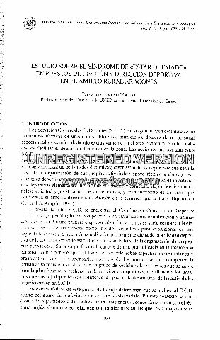 ESTUDIO SOBRE EL SINDROME DE "ESTAR QUEMADO" EN PUESTOS DE GESTION Y DIRECCION DEPORTIVA EN EL AMBITO RURAL ARAGONES.