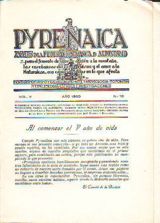 FEDERACION VASCA DE ALPINISMO. ANUARIO 1930.