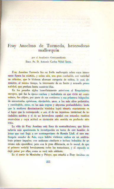FRAY ANSELMO DE TURMEDA, HETERODOXO MALLORQUIN.