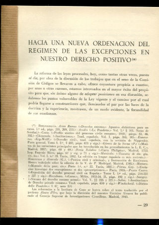 HACIA UNA NUEVA ORDENACION DEL REGIMEN DE LAS EXCEPCIONES EN NUESTRO DERECHO POSITIVO.
