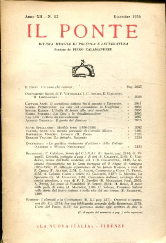 IL PONTE. RIVISTA MENSILE DI POLITICA E LETTERATURA. ANNO XII. Nº 1, DICEMBRE 1956.