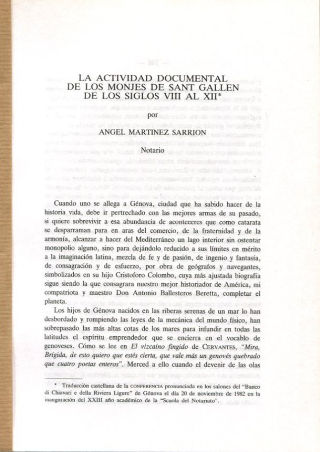 LA ACTIVIDAD DOCUMENTAL DE LOS MONJES DE SANT GALLEN DE LOS SIGLOS VIII AL XII.