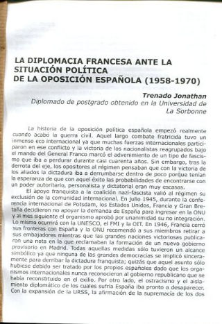 LA DIPLOMACIA FRANCESA ANTE LA SITUACION POLITICA DE LA OPOSICION ESPAÑOLA (1958-1970).
