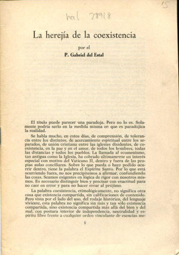 LA HEREJIA DE LA COEXISTENCIA.