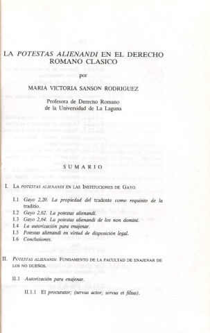 LA POTESTAS ALIENANDI EN EL DERECHO ROMANO CLASICO.