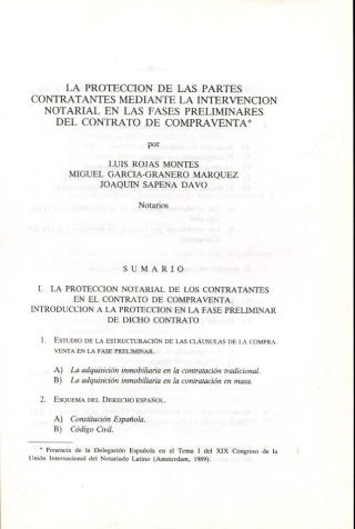LA PROTECCION DE LAS PARTES CONTRATANTES MEDIANTE LA INTERVENCION NOTARIAL EN LAS FASES PRELIMINARES DEL CONTRATO DE COMPRAVENTA.