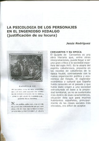 LA PSICOLOGIA DE LOS PERSONAJES EN EL INGENIOSO HIDALGO (JUSTIFICACION DE SU LOCURA).
