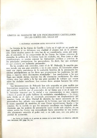 LIMITES AL MANDATO DE LOS PROCURADORES CASTELLANOS EN LAS CORTES DEL SIGLO XV.